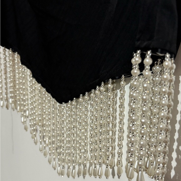 Entro Black Sleeveless Top with Pearl Fringe Detail - Picture 3 of 4